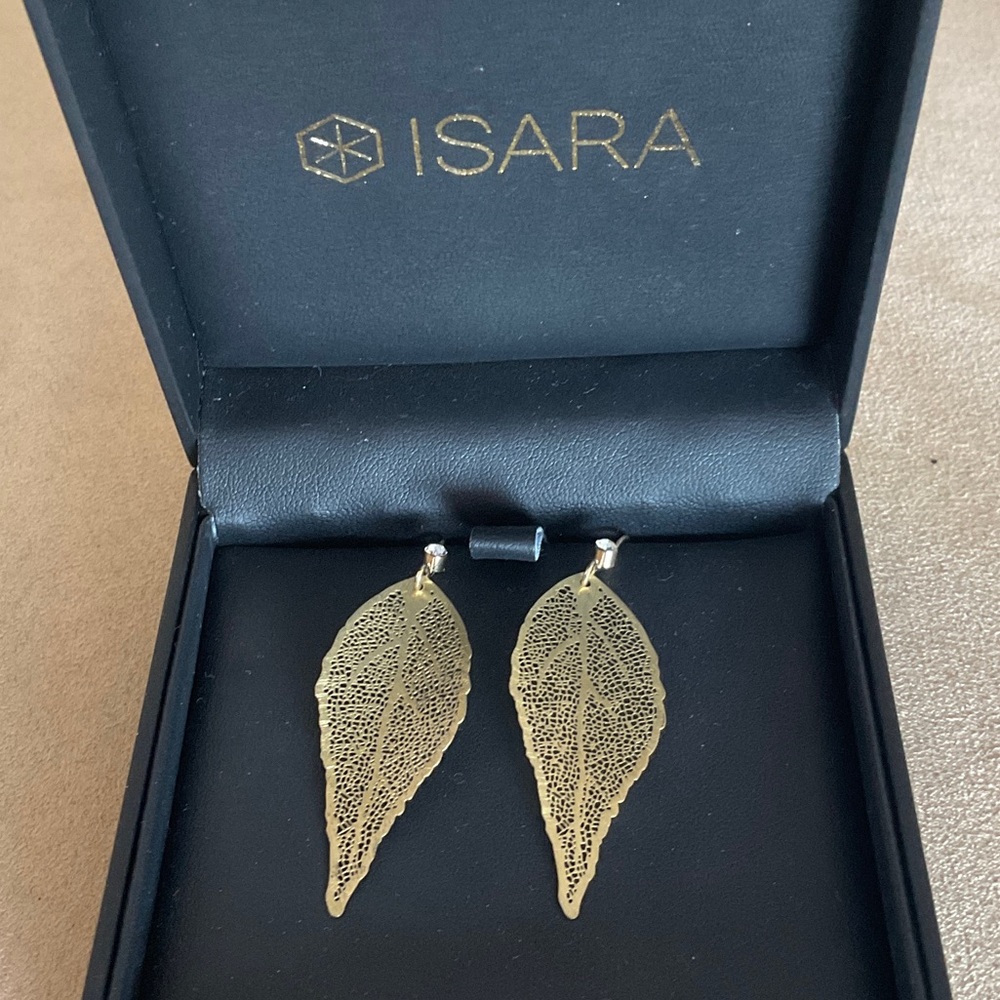 NEW IN BOX ISARA dangle LEAF EARRINGS